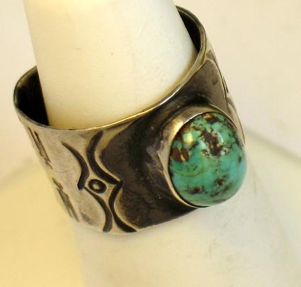 Vintage Fred Harvey Era Sterling Turquoise Ring Man in the Maze