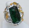 Huge Alexis Bittar Faceted Flawed Emerald Glass Two Tone Ring